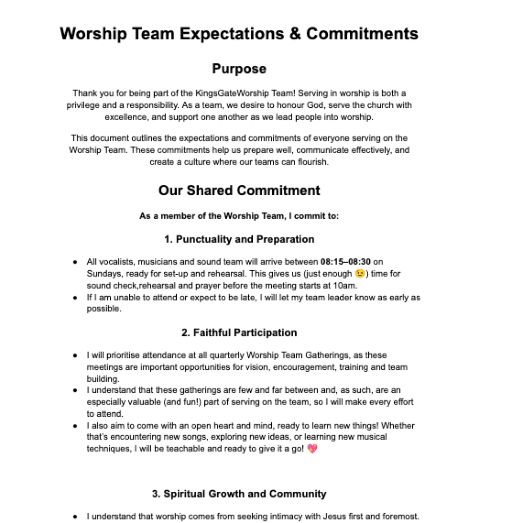 Worship Team Expectations & Commitments